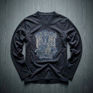 Andres Velasco Mens L Long Sleeve Graphic V-Neck Gray Y2K Clubwear Retro 90s